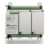 Rockwell 2080-LC20-20QWB Micro820 PLC with embedded Ethernet port and RS-232/485 serial port.